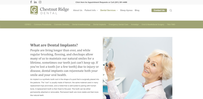 Dental practice website dental services webpage