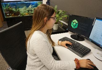 Marketing professional working on computer